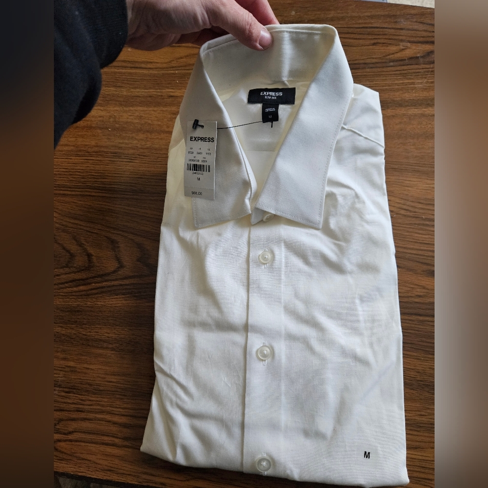 Express Men's White Button-Down Dress Shirt